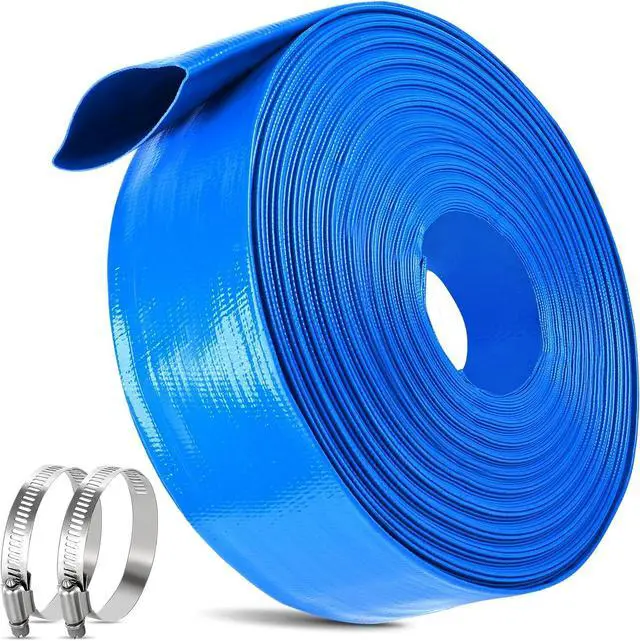 Main image of 1.5IN x 110FT Pool Backwash Hose Heavy Duty Drain Discharge Double PVC Layflat Hose with 2 Clamps, Weatherproof Burst Resistant for Water Transfer, Sump Pump, Pool Filter, Drain (33.6M,Blue)