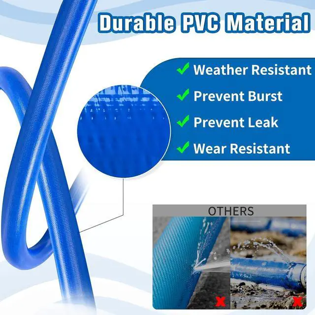 Alt view image 3 of 6 - 1.5IN x 110FT Pool Backwash Hose Heavy Duty Drain Discharge Double PVC Layflat Hose with 2 Clamps, Weatherproof Burst Resistant for Water Transfer, Sump Pump, Pool Filter, Drain (33.6M,Blue)