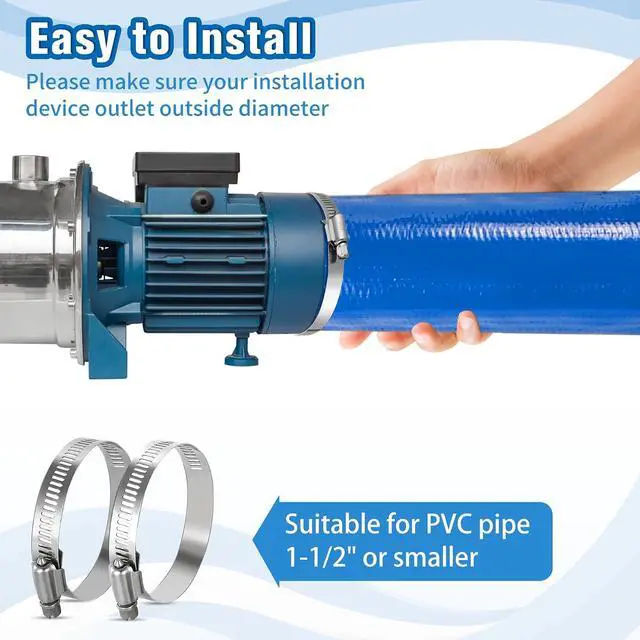 Alt view image 4 of 6 - 1.5IN x 110FT Pool Backwash Hose Heavy Duty Drain Discharge Double PVC Layflat Hose with 2 Clamps, Weatherproof Burst Resistant for Water Transfer, Sump Pump, Pool Filter, Drain (33.6M,Blue)