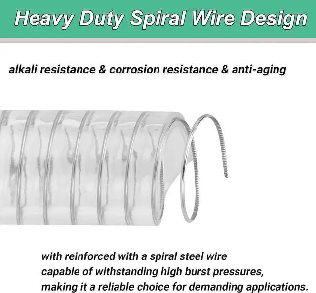 Alt view image 4 of 7 - Suction Hose 3/4"ID x 25ft Reinforced Tubing PVC Clear Wire Vinyl Tubing,Heavy Duty Spiral Steel Flexible Hose,Dust Collection Boat Marine Pump, Drain