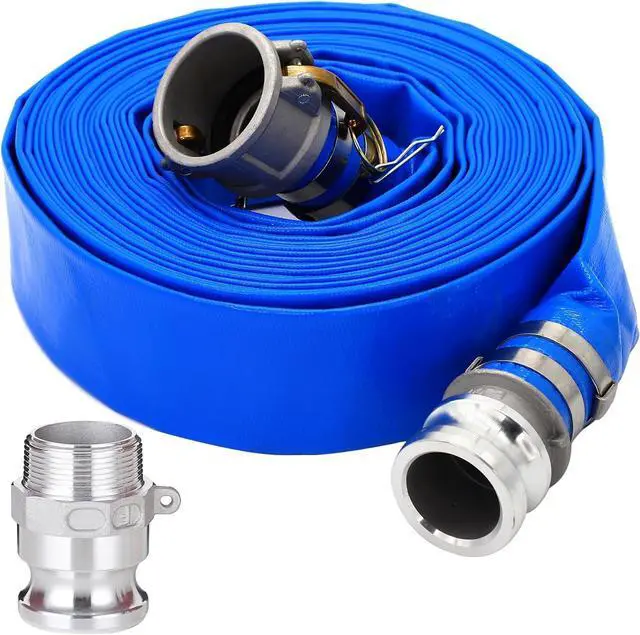 Main image of 1-1/2" ID × 50 ft PVC Lay Flat Discharge Hose, Heavy Duty Reinforced Blue Pool Backwash Hoses For Swimming Drain Pools, with Aluminum Camlock C and E Fittings, Cam Lock Fitting Type F included
