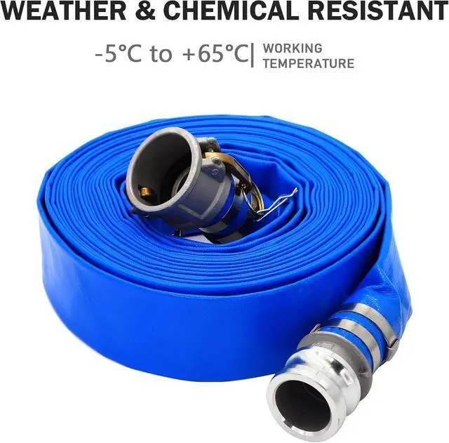 Alt view image 6 of 7 - 1-1/2" ID × 50 ft PVC Lay Flat Discharge Hose, Heavy Duty Reinforced Blue Pool Backwash Hoses For Swimming Drain Pools, with Aluminum Camlock C and E Fittings, Cam Lock Fitting Type F included