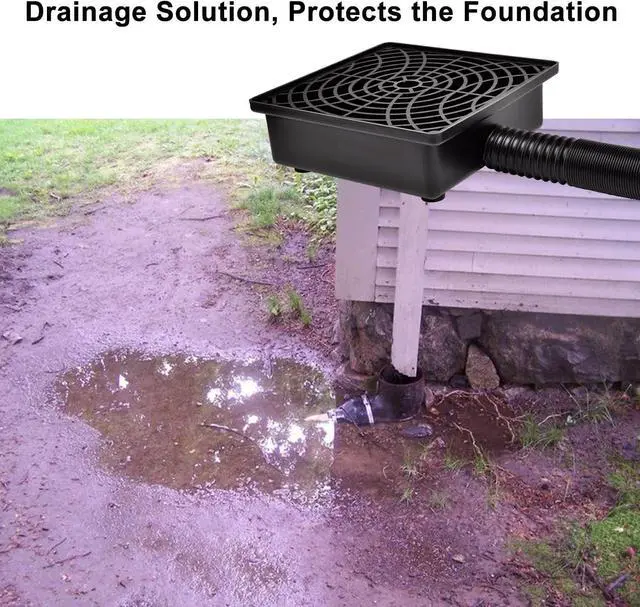 Alt view image 3 of 6 - Low Profile Catch Basin Drain Kit Downspout Extender, 12"×12" Catch Basin Gutter Downspout Extensions with 2" ID Flexible Pipe, Pipe Stretched Length 16.4ft, Rainwater Drainage System