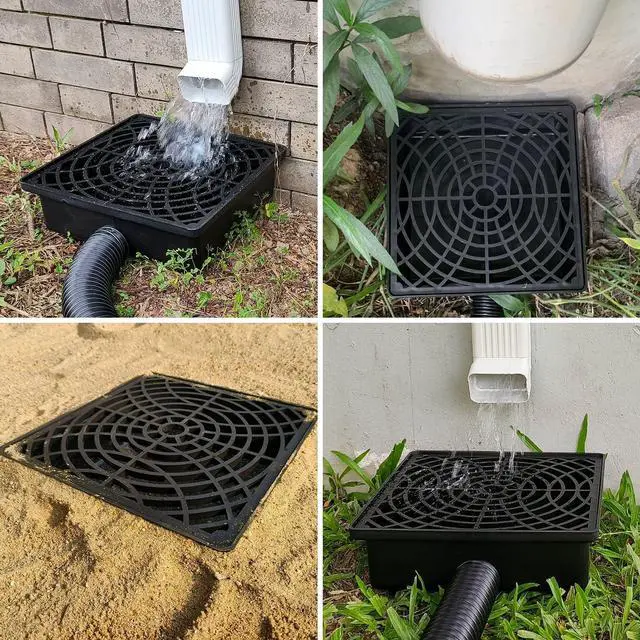 Alt view image 5 of 6 - Low Profile Catch Basin Drain Kit Downspout Extender, 12"×12" Catch Basin Gutter Downspout Extensions with 2" ID Flexible Pipe, Pipe Stretched Length 16.4ft, Rainwater Drainage System