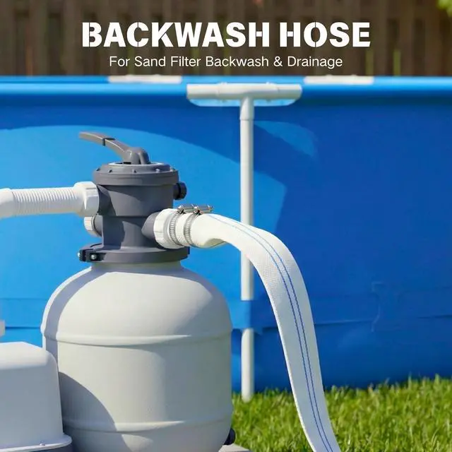 Alt view image 2 of 7 - Pool Backwash Hose 2 IN × 100 FT, Discharge Layflat Hose for Pool Filter Backwashing, Sump Pump Drainage and Water Transfer, with 2 Clamps
