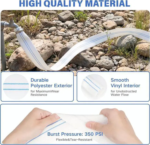 Alt view image 5 of 7 - Pool Backwash Hose 2 IN × 100 FT, Discharge Layflat Hose for Pool Filter Backwashing, Sump Pump Drainage and Water Transfer, with 2 Clamps