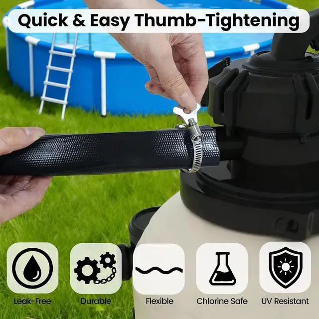 Alt view image 4 of 7 - Backwash Hose 1-1/2" x 50 ft, Heavy-Duty Lay-Flat Reinforced PVC Discharge Hose with 2 Stainless Steel Thumb Screw Clamps, Leak-Resistant for Inground & Above-Ground Pool Filters