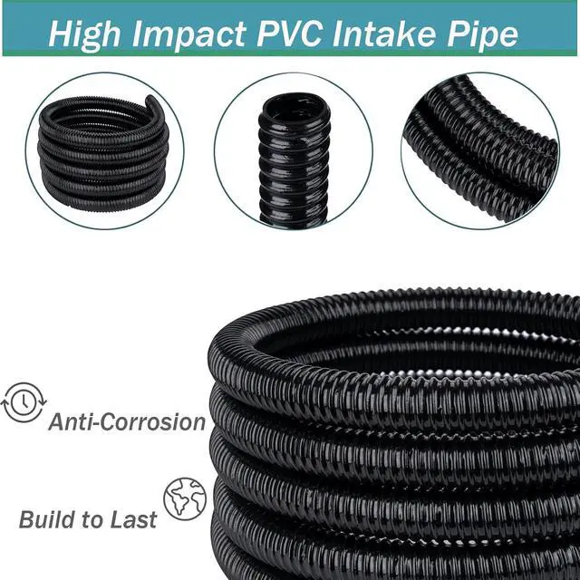 Alt view image 2 of 7 - Pond Tubing,1-1/2 inch PVC Flexible Pond Hose, Black Corrugated Waterfall Sump Pump Hose,Drainage Pipe, Kinkproof for Garden Ponds, 1-1/2"x25FT