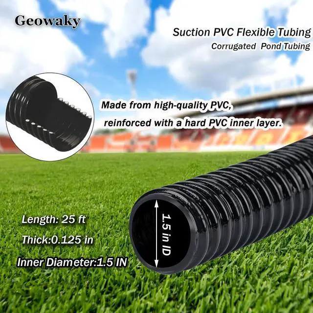 Alt view image 3 of 7 - Pond Tubing,1-1/2 inch PVC Flexible Pond Hose, Black Corrugated Waterfall Sump Pump Hose,Drainage Pipe, Kinkproof for Garden Ponds, 1-1/2"x25FT