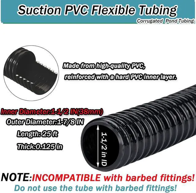 Alt view image 7 of 7 - Pond Tubing,1-1/2 inch PVC Flexible Pond Hose, Black Corrugated Waterfall Sump Pump Hose,Drainage Pipe, Kinkproof for Garden Ponds, 1-1/2"x25FT
