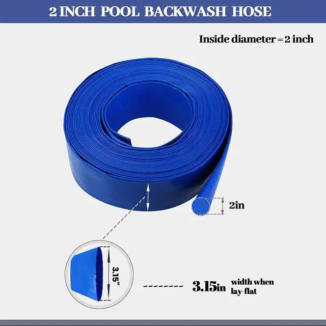 Alt view image 3 of 7 - 2 IN x 50 FT Pool Backwash Hose, Heavy Duty Flat Discharge Hose, Weather and Burst Resistant, Best Pool Hoses for Inground Pools, Pool Filter Hose & Pool Drain Hose