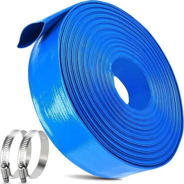 Main image of 2 IN x 110FT Pool Backwash Hose Heavy Duty Drain Discharge Double PVC Layflat Hose with 2 Clamps, Weatherproof Burst Resistant for Water Transfer, Sump Pump, Pool Filter, Pool Drain (33.6M, Blue)