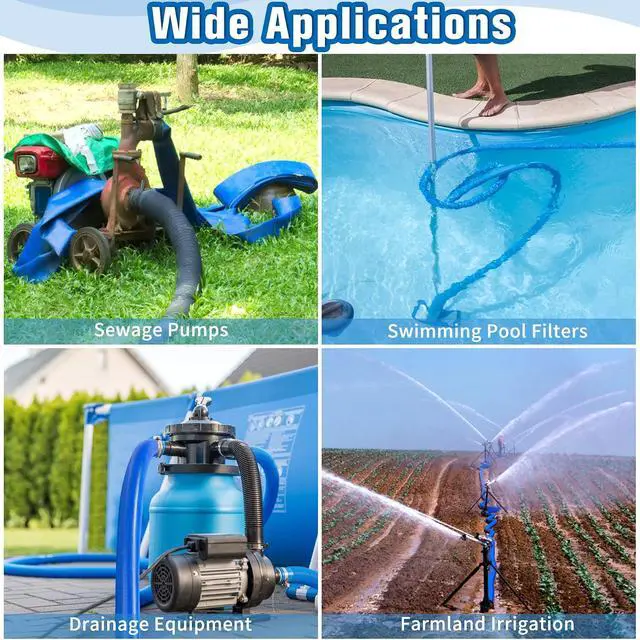 Alt view image 6 of 6 - 2 IN x 110FT Pool Backwash Hose Heavy Duty Drain Discharge Double PVC Layflat Hose with 2 Clamps, Weatherproof Burst Resistant for Water Transfer, Sump Pump, Pool Filter, Pool Drain (33.6M, Blue)
