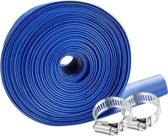 Main image of PVC Drain HOSE 2"*100ft, Pool Backwash Hose, Heavy Duty Reinforced Blue PVC Lay Flat Water, For Swimming Drain Pools and Clean Filters, with 2 Clamp