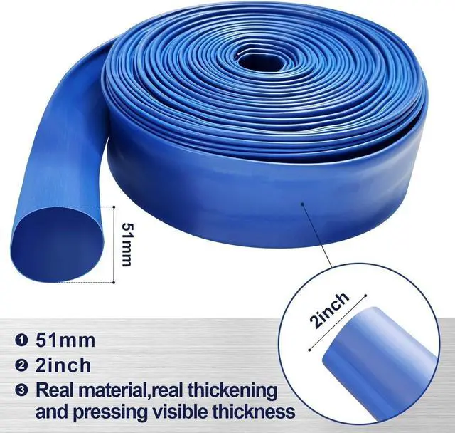 Alt view image 2 of 6 - PVC Drain HOSE 2"*100ft, Pool Backwash Hose, Heavy Duty Reinforced Blue PVC Lay Flat Water, For Swimming Drain Pools and Clean Filters, with 2 Clamp