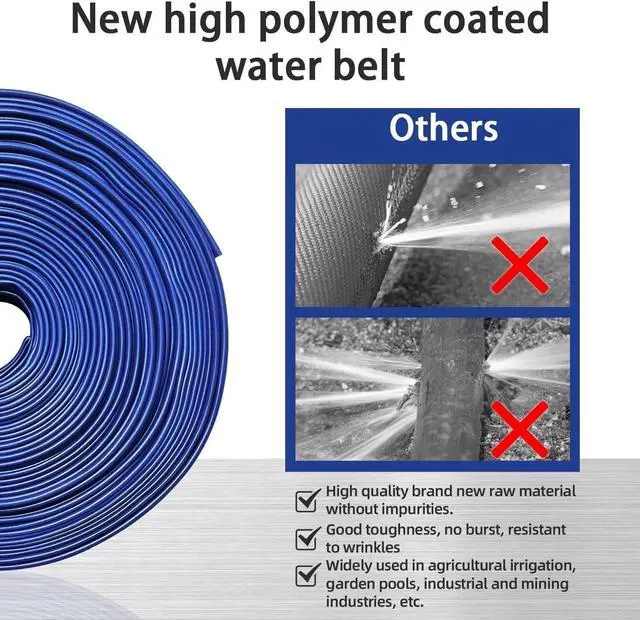 Alt view image 4 of 6 - PVC Drain HOSE 2"*100ft, Pool Backwash Hose, Heavy Duty Reinforced Blue PVC Lay Flat Water, For Swimming Drain Pools and Clean Filters, with 2 Clamp