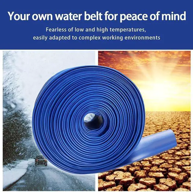 Alt view image 6 of 6 - PVC Drain HOSE 2"*100ft, Pool Backwash Hose, Heavy Duty Reinforced Blue PVC Lay Flat Water, For Swimming Drain Pools and Clean Filters, with 2 Clamp