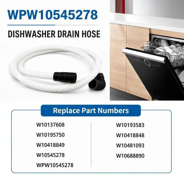 Alt view image 4 of 7 - WPW10545278 Dishwasher Drain Loop Hose for Whirlpool/Annamara/Kenmore/Crossley, Dishwasher Drain Hose Extension Replacement Part with Stainless Steel Clamps, W10137608 W10193583 W10195750