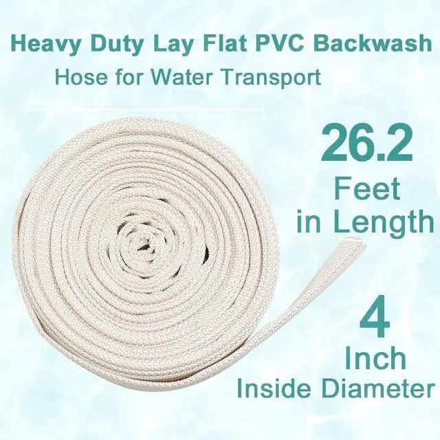 Alt view image 3 of 7 - 4 Inch x 26.2 Feet Length Swimming Pool Backwash Hose, PVC Lay-Flat Garden Hose Water Discharge Hose with Adjustable Hose Clamp for Patio Garden Lawn Irrigation & Swimming Pool