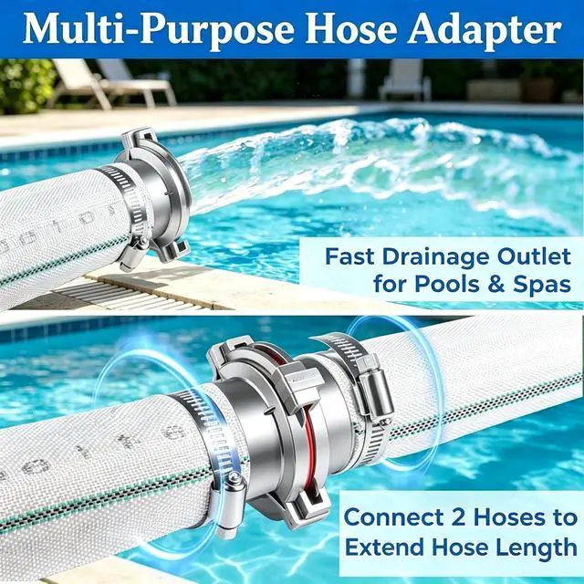 Alt view image 4 of 6 - 2 Inch Pool Backwash Hose 100 FT, HeavyDuty Flat Discharge Hose for Sump Pump, with 1 QuickConnect Adapter & 4 Stainless Steel Hose Clamps, Work Gloves & Screwdriver, Flexible Pool Drainage Hose