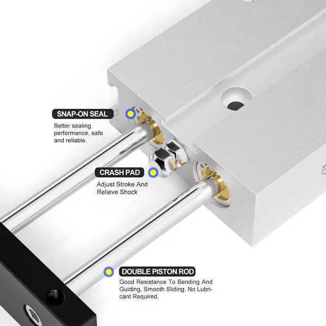 Alt view image 7 of 7 - 32mm Bore 50mm Stroke Double-Rod Double-Acting Aluminum Pneumatic Air Cylinder TN32-50