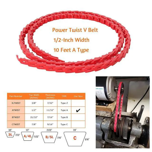 Alt view image 2 of 7 - 10FT Power Twist V Belt,1/2-Inch x 10 Feet A Type, Adjustable Link V Belt Drive Belt for Table Saw/Wood Lathe/Drill Presses