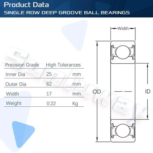 Alt view image 3 of 7 - 10 Pack 6305-2RS Double Rubber Seal Bearing 25x62x17mm,Pre Lubricated,Stable Performance,Cost Effective, Deep Groove Ball Bearings