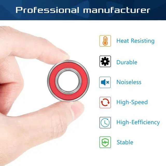 Alt view image 2 of 7 - 10 Pack 6305-2RS Double Rubber Seal Bearing 25x62x17mm,Pre Lubricated,Stable Performance,Cost Effective, Deep Groove Ball Bearings