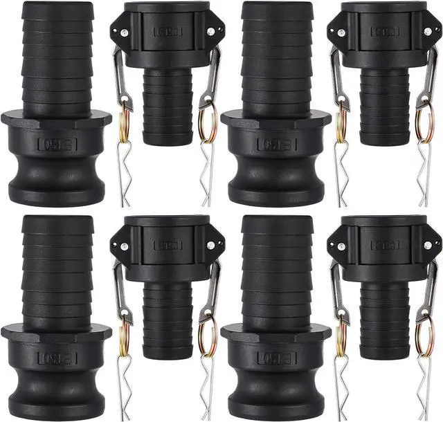 Main image of Camlock Fittings 1-1/2 Inch Poly Standard Type C & E Polypropylene Cam and Groove Hose Fitting Kit with 1-1/2" Female & Male Camlock x 1-1/2" Hose Shank Cam and Groove Coupling (4 Sets/ 8 Pcs)