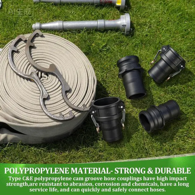 Alt view image 6 of 7 - 2 Set Camlock Fittings Type C&E 3 Inch Polypropylene Cam and Groove Hose Fitting Kit Include 3" Female Coupling Cam Lock, 3" Male Adapter Camlock, Gasket, Hose Clamps for Industrial