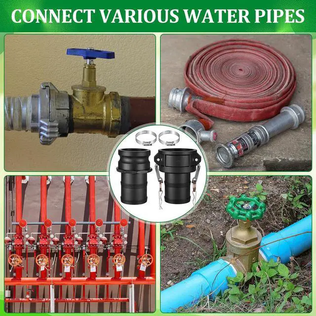 Alt view image 7 of 7 - 2 Set Camlock Fittings Type C&E 3 Inch Polypropylene Cam and Groove Hose Fitting Kit Include 3" Female Coupling Cam Lock, 3" Male Adapter Camlock, Gasket, Hose Clamps for Industrial