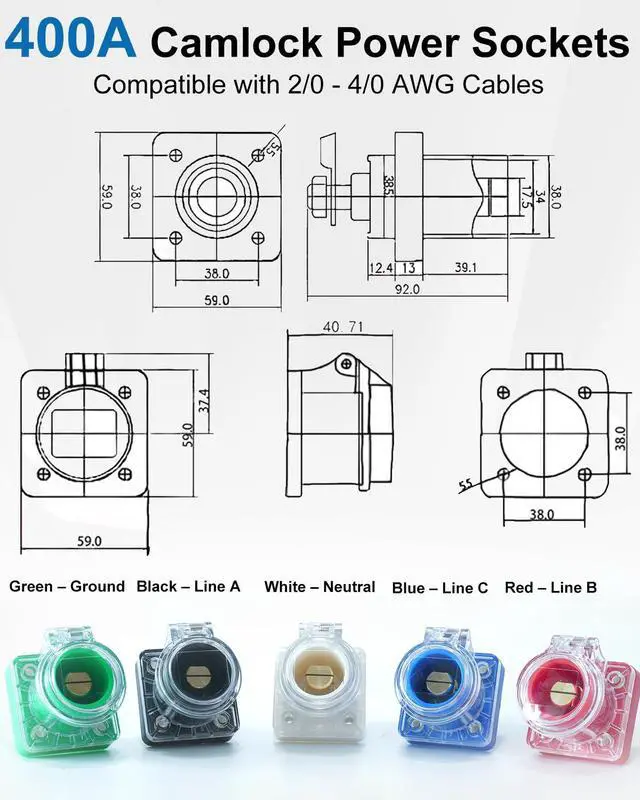 Alt view image 2 of 7 - 400A Camlock Power Socket 5 Colors 5 Male - for Power Distribution, high-Performance Power Solutions to Meet Various Needs