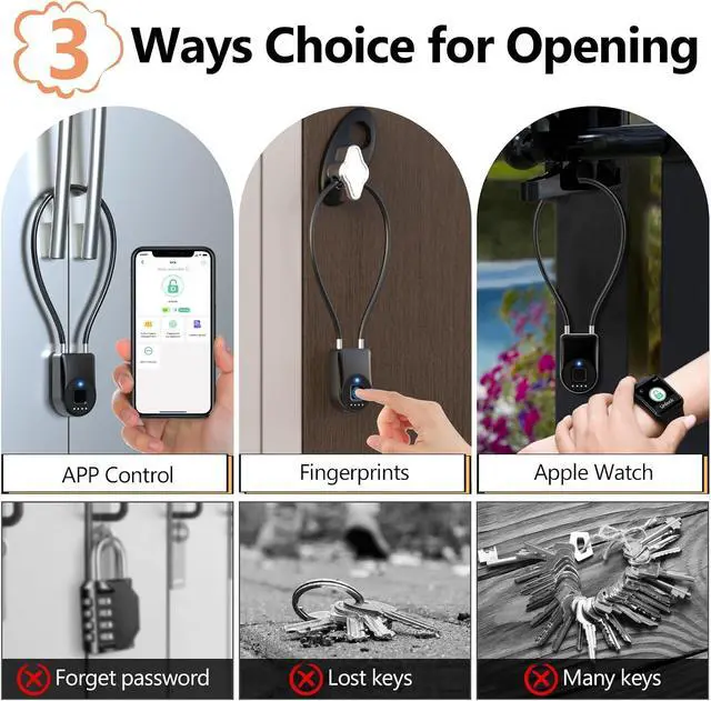 Alt view image 2 of 7 - Fingerprint Cable Lock, Fridge Lock Child Proof Cabinet Locks with Bluetooth APP Control, Waterproof Refrigerator Lock French Door, Gate, Kitchen, Freezer, Cabinets and Drawers