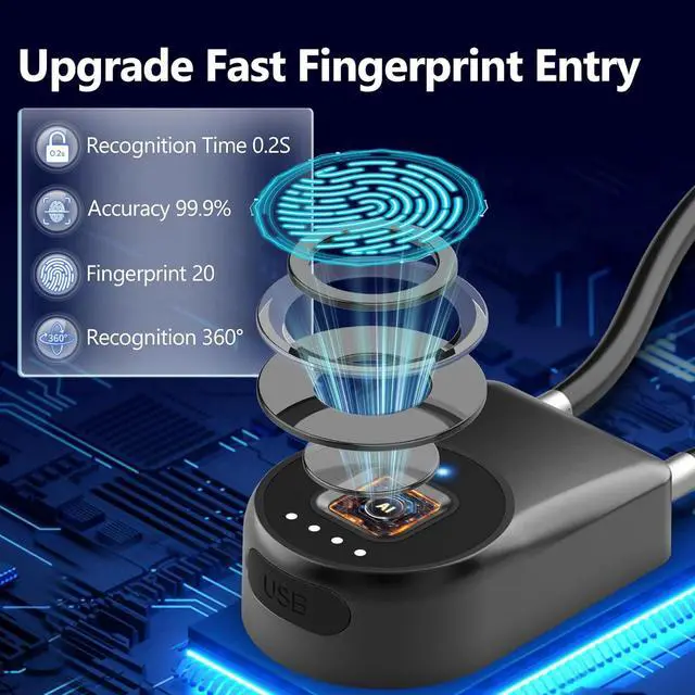 Alt view image 3 of 7 - Fingerprint Cable Lock, Fridge Lock Child Proof Cabinet Locks with Bluetooth APP Control, Waterproof Refrigerator Lock French Door, Gate, Kitchen, Freezer, Cabinets and Drawers