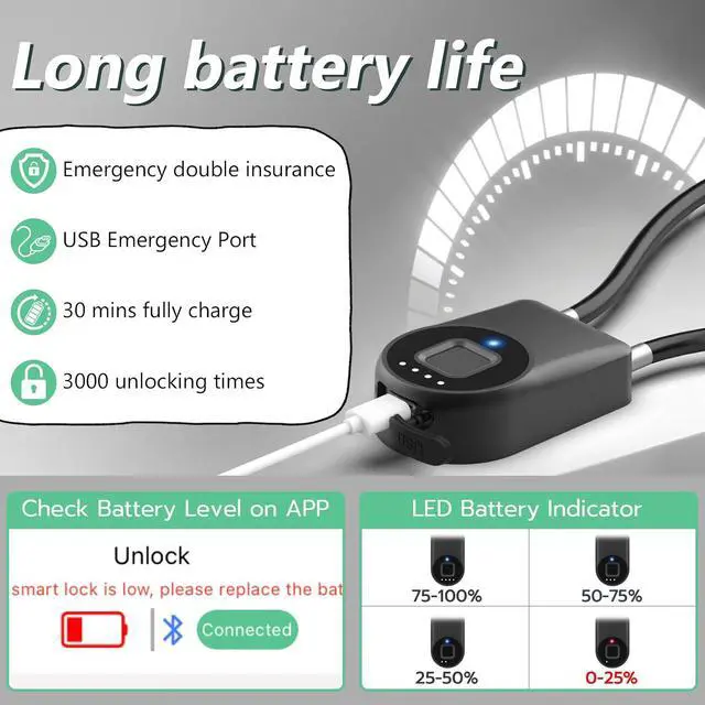 Alt view image 4 of 7 - Fingerprint Cable Lock, Fridge Lock Child Proof Cabinet Locks with Bluetooth APP Control, Waterproof Refrigerator Lock French Door, Gate, Kitchen, Freezer, Cabinets and Drawers