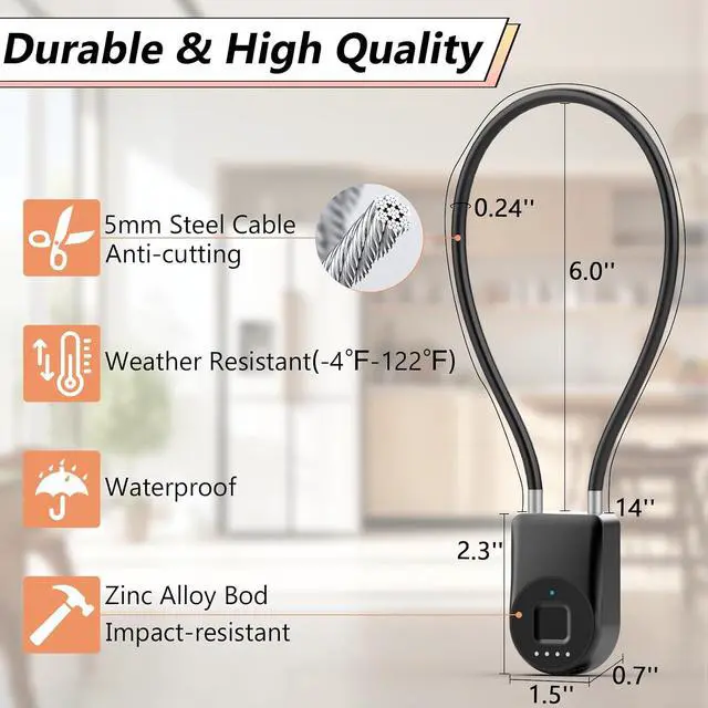 Alt view image 5 of 7 - Fingerprint Cable Lock, Fridge Lock Child Proof Cabinet Locks with Bluetooth APP Control, Waterproof Refrigerator Lock French Door, Gate, Kitchen, Freezer, Cabinets and Drawers