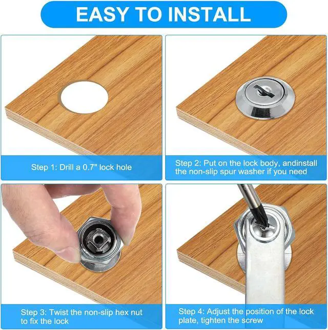 Alt view image 6 of 7 - 1-3/8 Inch Cabinet Locks with Keys, 15 Pack Zinc Alloy Cam Lock Cylinder RV Lock Set Key Different for Cabinet RV Drawer Storage Door Tool Box, Silver