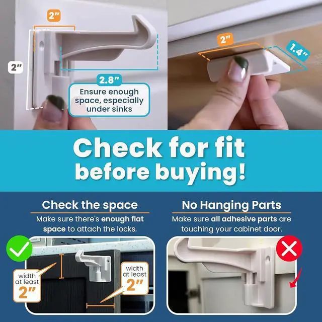 Alt view image 2 of 7 - 16 Pack Upgraded Version Cabinet Locks Baby Proofing, Children Proof Cupboard Drawers Latches, No Drilling or Tools Required for Installation, Works with Cabinets & Drawers, Adhesive Easy Installation