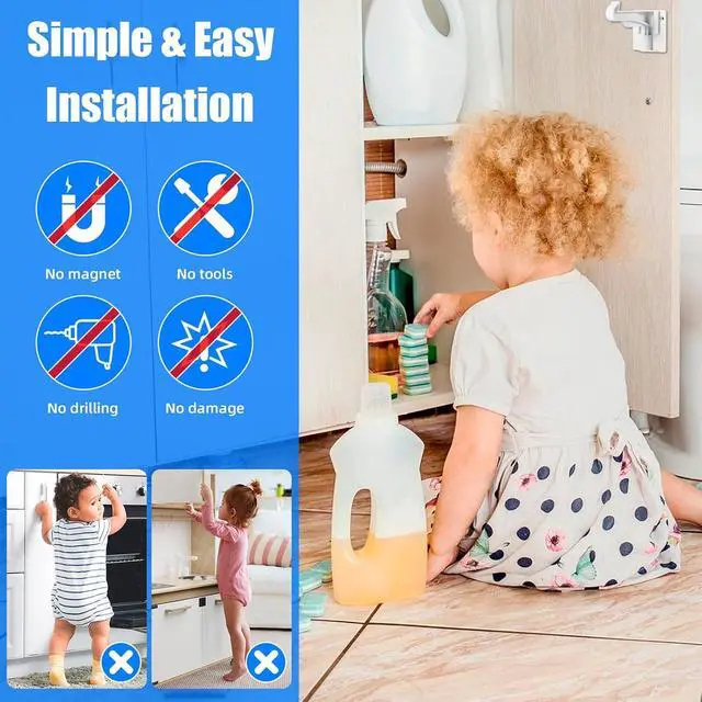 Alt view image 4 of 7 - 16 Pack Upgraded Version Cabinet Locks Baby Proofing, Children Proof Cupboard Drawers Latches, No Drilling or Tools Required for Installation, Works with Cabinets & Drawers, Adhesive Easy Installation