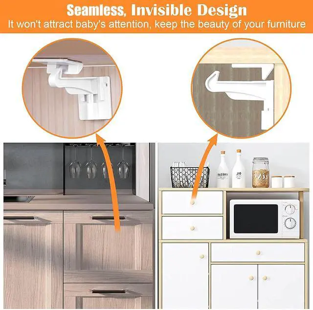 Alt view image 5 of 7 - 16 Pack Upgraded Version Cabinet Locks Baby Proofing, Children Proof Cupboard Drawers Latches, No Drilling or Tools Required for Installation, Works with Cabinets & Drawers, Adhesive Easy Installation