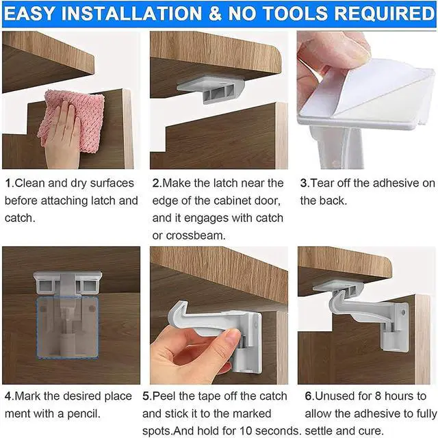 Alt view image 7 of 7 - 16 Pack Upgraded Version Cabinet Locks Baby Proofing, Children Proof Cupboard Drawers Latches, No Drilling or Tools Required for Installation, Works with Cabinets & Drawers, Adhesive Easy Installation