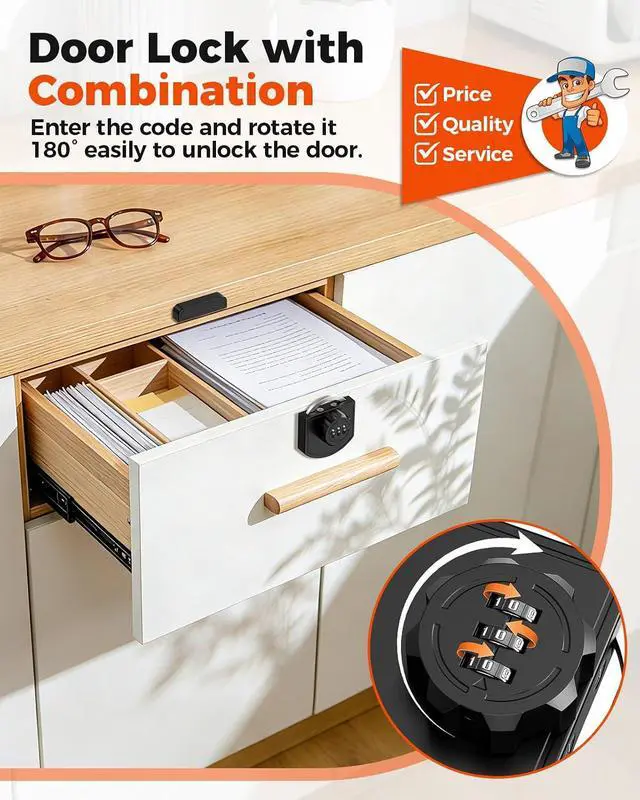 Alt view image 3 of 7 - Combination Cabinet Lock, Keyless Drawer Lock, Black 2-Pack