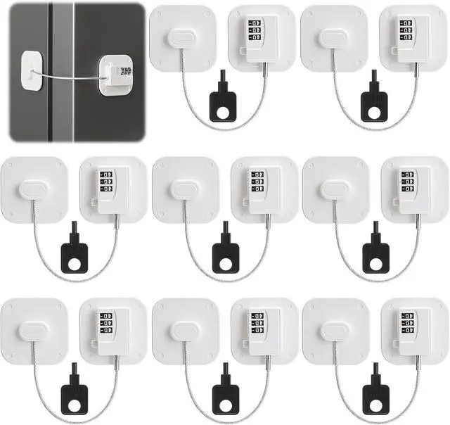 Main image of 8 Pack Fridge Lock Heavy Duty Locks for Fridge Freezer Lock for Child Safety Cabinet Coded Adhesive Combination Refrigerator for Drawers Cabinet Window Easy Install No Drilling Black(White)