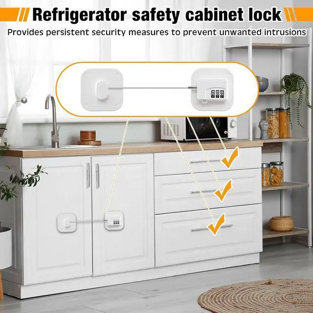 Alt view image 3 of 6 - 8 Pack Fridge Lock Heavy Duty Locks for Fridge Freezer Lock for Child Safety Cabinet Coded Adhesive Combination Refrigerator for Drawers Cabinet Window Easy Install No Drilling Black(White)