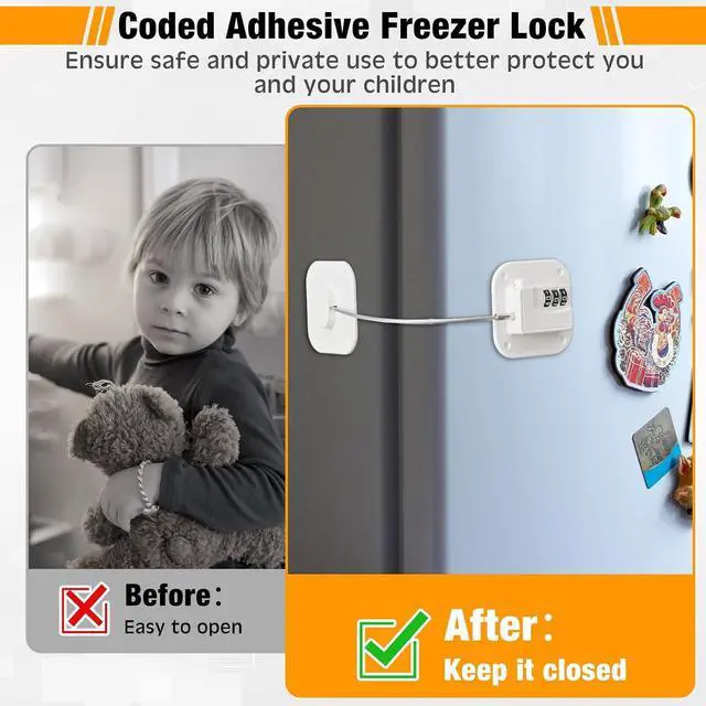 Alt view image 4 of 6 - 8 Pack Fridge Lock Heavy Duty Locks for Fridge Freezer Lock for Child Safety Cabinet Coded Adhesive Combination Refrigerator for Drawers Cabinet Window Easy Install No Drilling Black(White)
