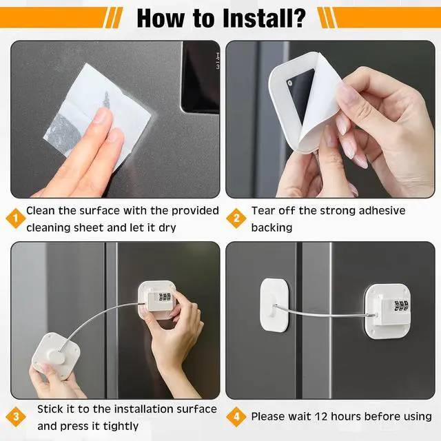 Alt view image 6 of 6 - 8 Pack Fridge Lock Heavy Duty Locks for Fridge Freezer Lock for Child Safety Cabinet Coded Adhesive Combination Refrigerator for Drawers Cabinet Window Easy Install No Drilling Black(White)