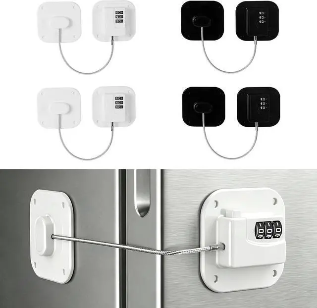 Main image of Refrigerator Lock,Fridge Locks for Kids,Freezer Lock with Combination for Refrigerators,Drawers,Cabinets,Closets,Lockers and More,Portable No Keys Needed & Easy to Install White/Black 4-Pack (2 ea)