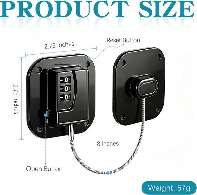 Alt view image 2 of 7 - Refrigerator Lock,Fridge Locks for Kids,Freezer Lock with Combination for Refrigerators,Drawers,Cabinets,Closets,Lockers and More,Portable No Keys Needed & Easy to Install White/Black 4-Pack (2 ea)