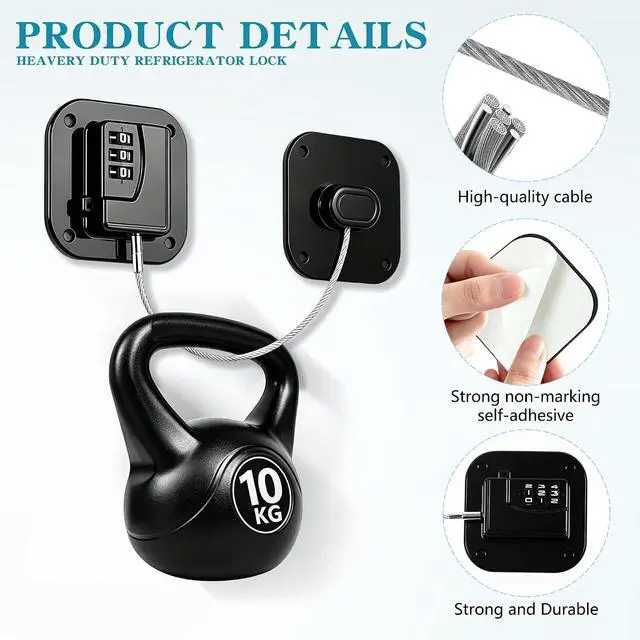 Alt view image 3 of 7 - Refrigerator Lock,Fridge Locks for Kids,Freezer Lock with Combination for Refrigerators,Drawers,Cabinets,Closets,Lockers and More,Portable No Keys Needed & Easy to Install White/Black 4-Pack (2 ea)