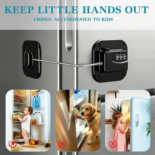 Alt view image 6 of 7 - Refrigerator Lock,Fridge Locks for Kids,Freezer Lock with Combination for Refrigerators,Drawers,Cabinets,Closets,Lockers and More,Portable No Keys Needed & Easy to Install White/Black 4-Pack (2 ea)